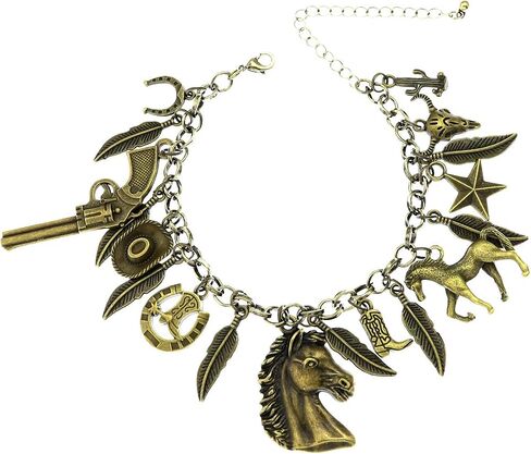 RechicGu Charms Magic Gold Ball Theme Link Chain Bracelet Cuff Bangle Western Cowgirl Fairytal Hat Star Bull Leaf Cactus Gift Jewelry in Kuwait