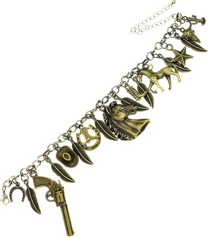 RechicGu Charms Magic Gold Ball Theme Link Chain Bracelet Cuff Bangle Western Cowgirl Fairytal Hat Star Bull Leaf Cactus Gift Jewelry in Kuwait