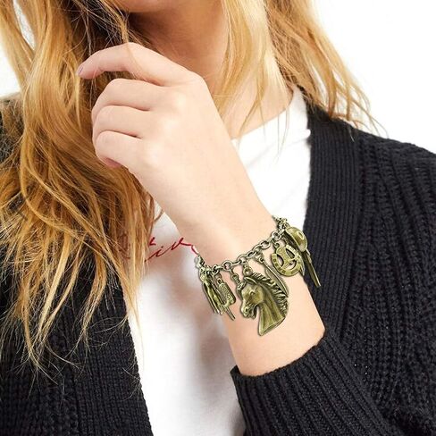 RechicGu Charms Magic Gold Ball Theme Link Chain Bracelet Cuff Bangle Western Cowgirl Fairytal Hat Star Bull Leaf Cactus Gift Jewelry in Kuwait