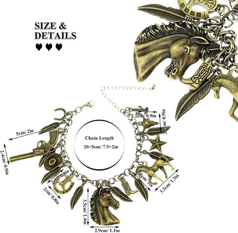 RechicGu Charms Magic Gold Ball Theme Link Chain Bracelet Cuff Bangle Western Cowgirl Fairytal Hat Star Bull Leaf Cactus Gift Jewelry in Kuwait