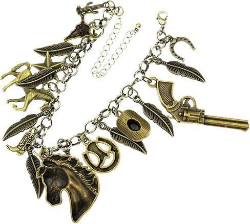 RechicGu Charms Magic Gold Ball Theme Link Chain Bracelet Cuff Bangle Western Cowgirl Fairytal Hat Star Bull Leaf Cactus Gift Jewelry in Kuwait