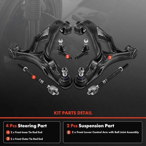 A-Premium Set of 6, Front Lower Control Arm, Inner & Outer Tie Rod End, Compatible with Porsche Cayenne 2004-2006 & 2008, Volkswagen Touareg 2004-2009 in Saudi Arabia