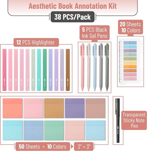 Mr. Pen- Aesthetic Book Annotation Kit, 38 pcs, Aesthetic Highlighters and Gel Pens, Transparent Sticky Notes, Transparent Sticky Tabs for Books, Highlighter Set, Annotation Sticky Notes for Books in Saudi Arabia