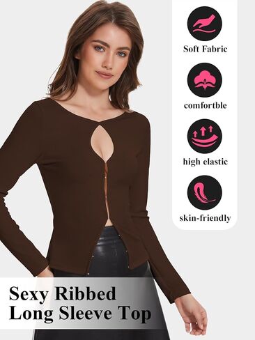 بلايز مضلعة بأكمام طويلة للنساء مقصوصة مضلعة متماسكة سترة خريفية ضيقة للخروج in Kuwait