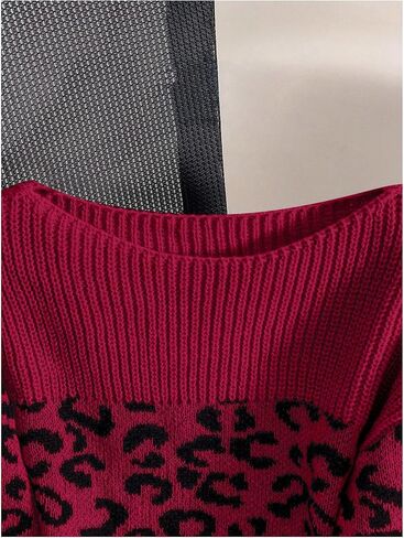 GORGLITTER Women's Leopard Print Drop Shoulder Sweater Boat Neck Long Sleeve Pullover Tops in Saudi Arabia