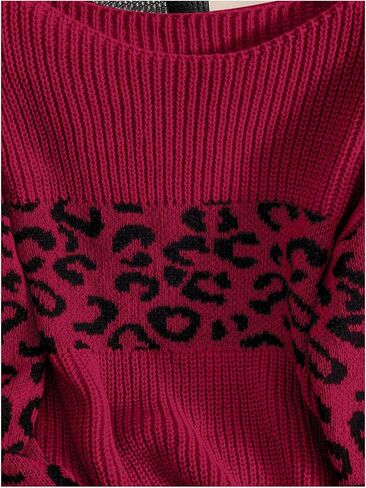 GORGLITTER Women's Leopard Print Drop Shoulder Sweater Boat Neck Long Sleeve Pullover Tops in Saudi Arabia