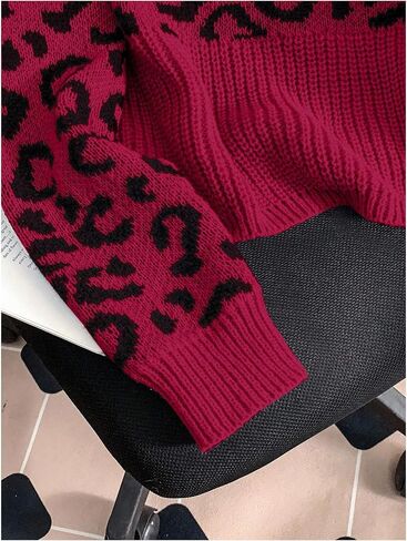 GORGLITTER Women's Leopard Print Drop Shoulder Sweater Boat Neck Long Sleeve Pullover Tops in Saudi Arabia