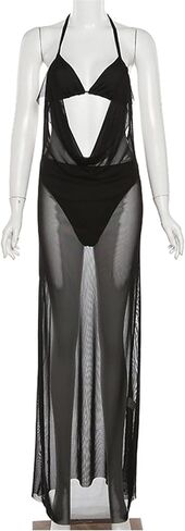 MINGSEECESS Women's Mesh Dress Backless Sleeveless Bodycon 3 Piece Outfits Y2K Tube Club Party Dresses in Saudi Arabia