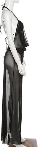 MINGSEECESS Women's Mesh Dress Backless Sleeveless Bodycon 3 Piece Outfits Y2K Tube Club Party Dresses in Saudi Arabia
