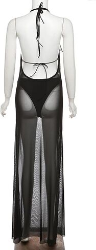 MINGSEECESS Women's Mesh Dress Backless Sleeveless Bodycon 3 Piece Outfits Y2K Tube Club Party Dresses in Saudi Arabia
