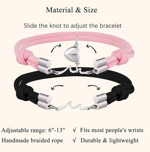 LINY 2Pcs Matching Wave Bracelet Mutual Attraction Heart Couple Pinky Promise Bracelets Friendship Matching Relationship Bracelets for Boyfriend Girlfriend Valentines Gift in Saudi Arabia