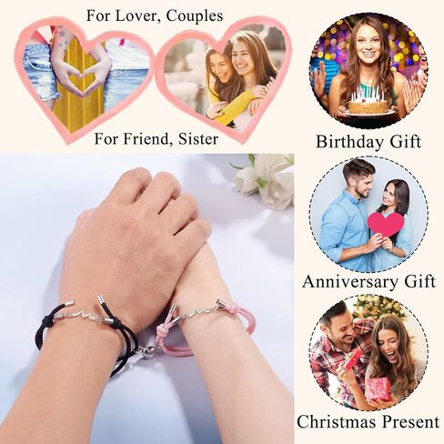 LINY 2Pcs Matching Wave Bracelet Mutual Attraction Heart Couple Pinky Promise Bracelets Friendship Matching Relationship Bracelets for Boyfriend Girlfriend Valentines Gift in Saudi Arabia