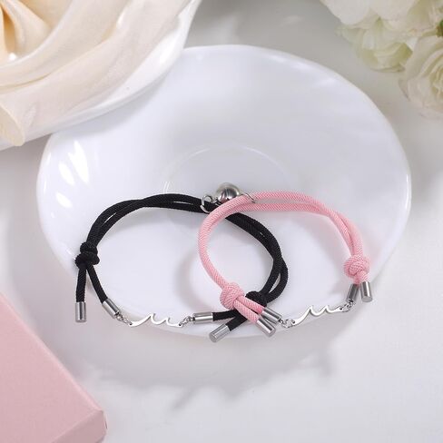 LINY 2Pcs Matching Wave Bracelet Mutual Attraction Heart Couple Pinky Promise Bracelets Friendship Matching Relationship Bracelets for Boyfriend Girlfriend Valentines Gift in Saudi Arabia