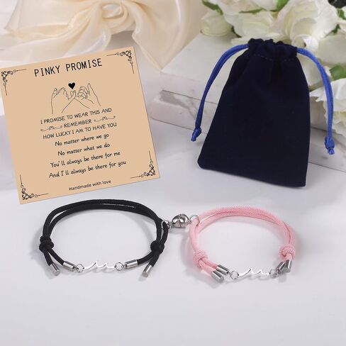 LINY 2Pcs Matching Wave Bracelet Mutual Attraction Heart Couple Pinky Promise Bracelets Friendship Matching Relationship Bracelets for Boyfriend Girlfriend Valentines Gift in Saudi Arabia