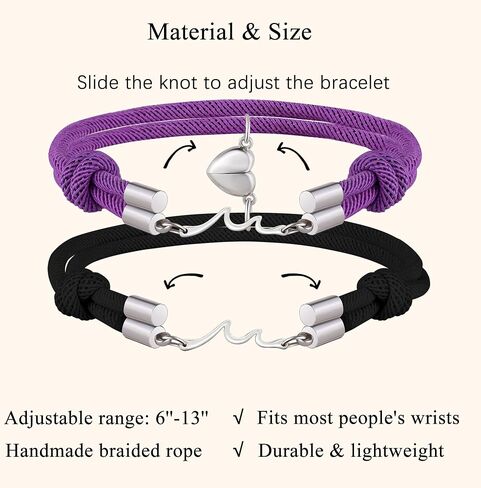 LINY 2Pcs Matching Wave Bracelet Mutual Attraction Heart Couple Pinky Promise Bracelets Friendship Matching Relationship Bracelets for Boyfriend Girlfriend Valentines Gift in Saudi Arabia