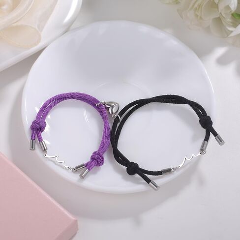 LINY 2Pcs Matching Wave Bracelet Mutual Attraction Heart Couple Pinky Promise Bracelets Friendship Matching Relationship Bracelets for Boyfriend Girlfriend Valentines Gift in Saudi Arabia