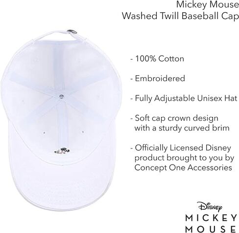 Concept One Disney Mickey Mouse Baseball Hat, Washed Twill Cotton Adjustable Dad Cap in Saudi Arabia