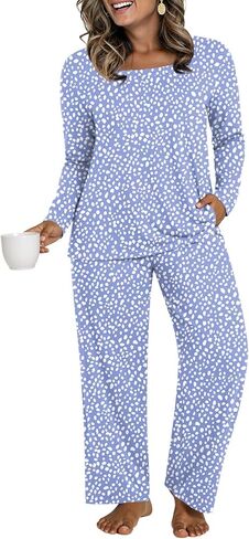 HOTGIFT Plus Size Womens Pajamas Set 2 Piece Pjs Loungewear Long Sleeve Sleepwear with Pockets Fall & Winter L-4XL in Kuwait