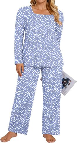 HOTGIFT Plus Size Womens Pajamas Set 2 Piece Pjs Loungewear Long Sleeve Sleepwear with Pockets Fall & Winter L-4XL in Kuwait