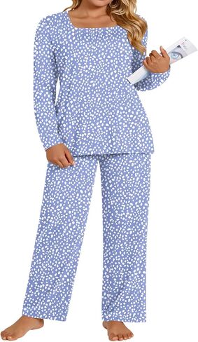 HOTGIFT Plus Size Womens Pajamas Set 2 Piece Pjs Loungewear Long Sleeve Sleepwear with Pockets Fall & Winter L-4XL in Kuwait