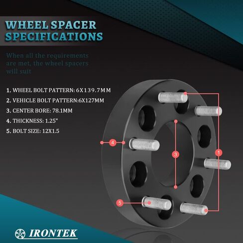 محولات وفواصل عجلات IRONTEK 6x5 إلى 6x5.5 (سمك 1.25 بوصة، تجويف المحور 78.1 ملم، مسامير M12x1.5) محولات عجلات 6x127 ملم إلى 6x139.7 ملم (تغيير نمط المسمار الخاص بك) 4 قطع in Saudi Arabia