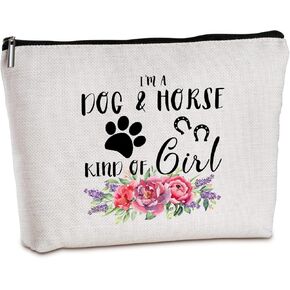 Horse Gifts for Women Dog Lovers Gifts for Women Zipper Travel Makeup Bag Dog Mom Gifts for Women Horse Gifts for Horse Lovers for Birthday Christmas Gifts Dog and Horse Bag