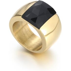 OIDIMS Stunning Large Statement Glass Crystal Rhinestone Band Cocktail Ring Cubic Zirconia Stainless Steel Thick Chunky for Women Men18k Gold Plated Friend Graduation Gift Evening Party