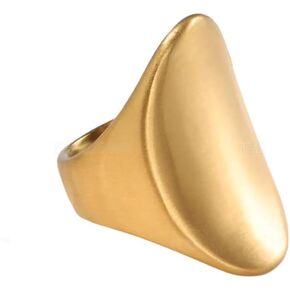 NewZenro Minimalist Curve Chunky Statement Band Ring for Women Fashion Dainty 18K Goldtone Plated Stainless Steel Oval Finger Rings Comfort Fit Unique Design Trendy Jewelry Gifts