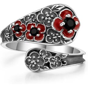 JLYY Silver Birth Flower Spoon Ring Adjustable S925 Sterling Boho Thumb Ring Jewelry Gift for Women Birthday