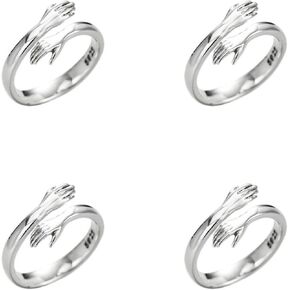 HomeSoGood 4 Pcs Two Hands Hug Open Rings, Adjustable Hands Embrace Couple Rings, Lovers Hugging Wedding Ring Band