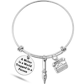 DlaeKua Writer Gifts for Women Writer Bracelet for Women Novelist Gift Stainless Steel Bracelet Writing Gift Expandable Bangle Literary Gift Christmas Birthday Gift Graduation Gift for Author