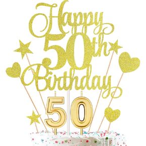 50th Birthday Cake Decorations Set Include 50th Birthday Candles Numeral 50 Cake Candles and Happy 50th Birthday Cake Toppers with Heart Star Cupcake Picks for Birthday Party (Black Series) in Kuwait
