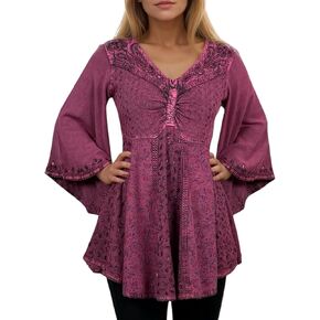 Agan Traders Fall 3/4 Bell Sleeve V Neck Embellishment Bohemian Tops for Women - Sequin Beaded Flared Vintage Women's Blouses in Kuwait
