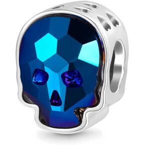 GNOCE Halloween Crystal Skull Charm Sterling Silver Bead Halloween Charm Fit Bracelet/Necklace for Women Wife/Jewelry Gift