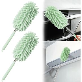 2Pcs Car Interior Duster with Extension Pole Soft Dash Vent Dusting Car Detailing Wash Brushes with Long Handle Duster Cleaner Tool New Car Must Haves for Car Cleaning Supplies (Pink)