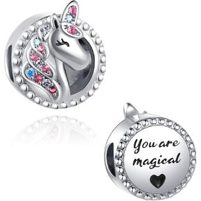 Inspirational Quote Colorful Unicorn Bead Charm Compatible with Pandora Charms Bracelets