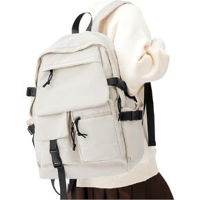 winspansy Small Beige Backpack for College,Waterproof Travel Canvas Carry on Backpack for Women Men,Lightweight Casual Bookbag Backpacks Rucksack Mochila de Viaje