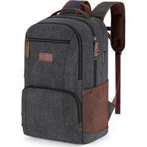 Tzowla Canvas Laptop College Backpack for Men and Women,Travel Work Vintage Rucksack with USB/Type-C Charging Port,Lightweight Hiking Casual Daypack Backpacks fit 15.6 inch Notebook,Black