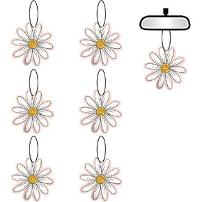 6 Pcs Daisy Flower Car Air Fresheners, Funny Daisy Flower Hanging Car Air Fresheners Long Lasting Cute Car Mirror Scented Hanging Car Decoration Ornaments Gift Interior Accessories for Men Women