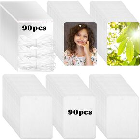 90Pcs Sublimation Ornament Blanks Bulk Sublimation Car Air Freshener Blanks DIY Scented Car Freshener Hanging Sheets with 90pcs Bag and String for Home Car Interior Decoration(White)