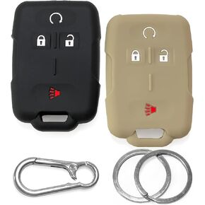 Click&Fit Silicone Key Fob Covers Compatible with Chevrolet Silverado 2014-2020, Tahoe 15-19 Suburban Colorado, GMC Sierra 14-19, Yukon 15-19, Canyon – Car Key Shell Rubber case 4-Buttons, Black+Grey