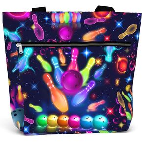 84hoods Large Tote Bag for Women. Shoulder Bag with Pockets and Zipper for Work. Gift for Bowling Lovers, Bowling Players.