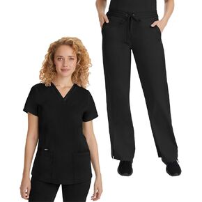 Healing Hands Scrub Set for Women with 5 Pockets, V-Neck Scrub Top 2278, and Taylor Pants 9095 with 2-Way Stretch Technology,Black - M Top/M Tall Pant