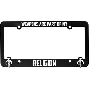 Weapons are Part of My Religion for Mandalorian Fans 3D Raised License Plate Frame | 1 Pack Car License Plate Cover | Universal US Black License Plate Holder | Auto Accessories