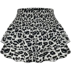 SweatyRocks Women's Shirred Waist Layered Ruffle Hem Leopard Print Mini Skirts