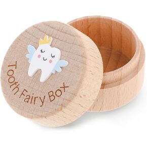 Tooth Fairy Box for Girls Cute Carved Wooden Box with 3D Tooth Stores Lost Teeth for Kids Souvenir Dropped Tooth Keepsake Colored Storage Box Gift for Little Boy Girl Toddler Baby Shower Birthday