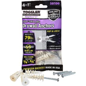 TOGGLER SnapSkru SP Self-Drilling Drywall Anchor, Glass-Filled Nylon, Made in US, For #6 to #10 Fastener Sizes (Pack of 100)