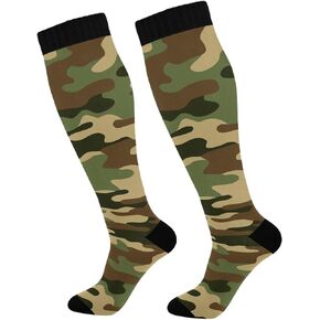 High Elasticity Compression Socks, High Knee Socks Adult Universal Leisure Relieve Fatigue,Military Green Camo Travel Daily with Running (1 Pair)