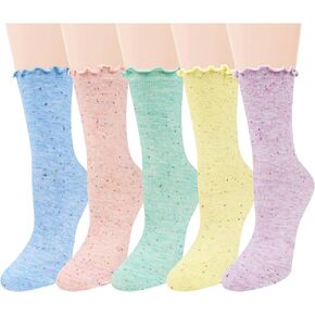 Benefeet Sox Womens Cute Socks Ruffle Socks Cotton Fashion Socks for Women Crew Turn Cuff Socks Funny Cool Summer Socks
