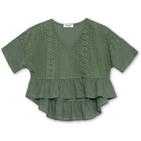 Speechless Girls' Waffle Knit Crochet Top